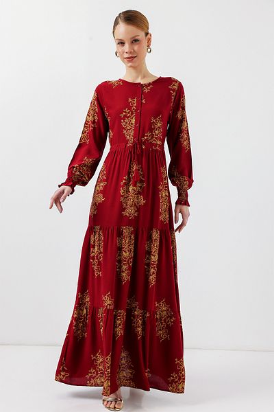 Bigdart 2145 Rochie Hijab cu Motiv - B.Roșu
