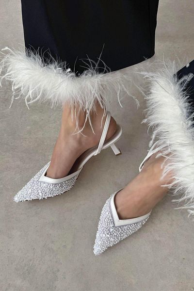 STRASWANS Royal Women's Sequin Detail Heeled Shoes White