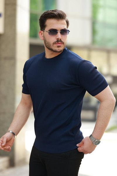 MODAVERA Men's Crew Neck Jacquard Short Sleeve Tshirt