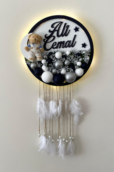 Ahşaplan Bubble Ledli Yuvarlak Bebek Kapı Süsü | Bebek Odası Duvar Süsü