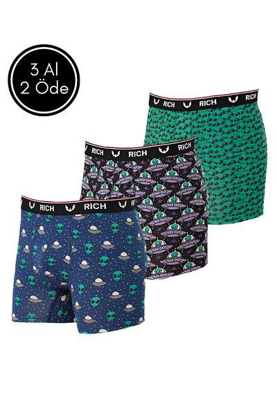 Rich Men's Lycra Patterned and Solid 3 Boxer Pack