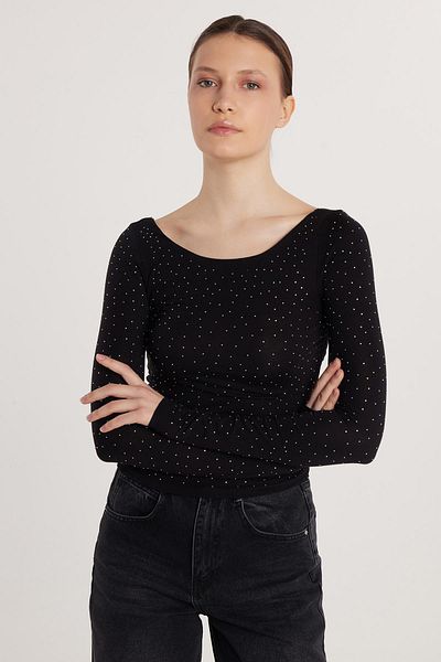 Tudors Γυναικεία Modal Fabric Slim Fit Μαύρη μπλούζα με μακρυμάνικο λαιμόκοψη