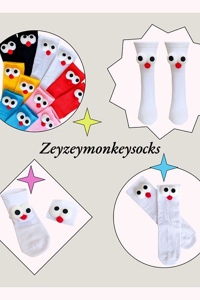 ZEYZEY MONKEY 1 Pair White Funny Design Solid Color Unisex Sports Socks with Popped Eyes