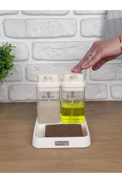Okyanus Home White Deluxe Τετράγωνη βάση Διαφανής Διανομέας Υγρού Σαπουνιού και Δοχείο απορρυπαντικού
