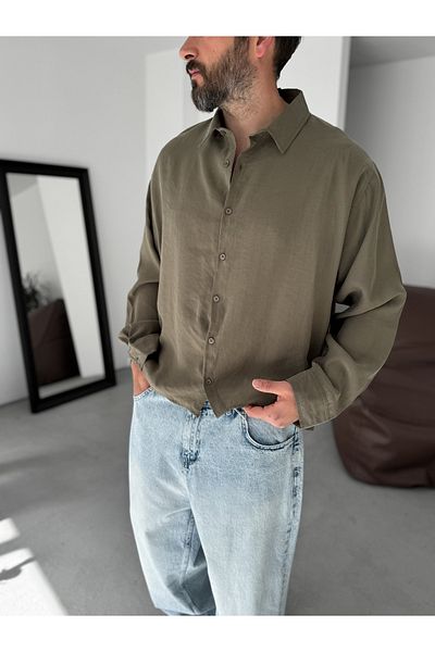 BYBASICMAN Khaki Gabardine Fabric Basic Shirt Jj-172/246