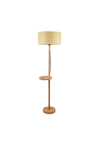 Evidea Lighting Oval Sehpalı Ahşap Lambader - Natürel / Krem - 150x40x40 cm