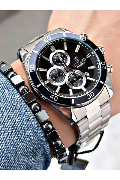 Reward Silver Color Steel Cord Stylish Design Men's Wristwatch + Bracelet
