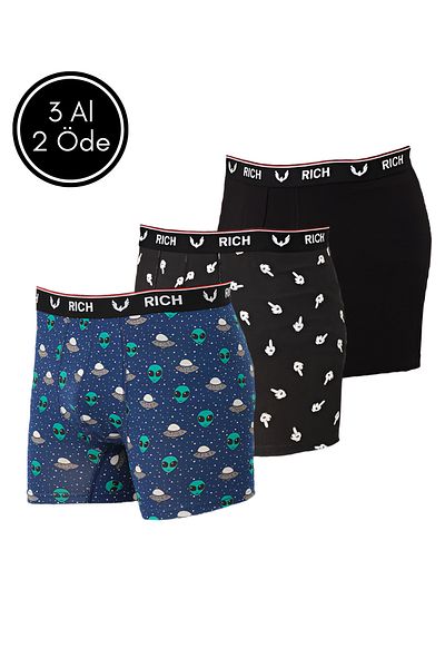 Rich Men's Lycra Patterned and Solid 3 Boxer Pack