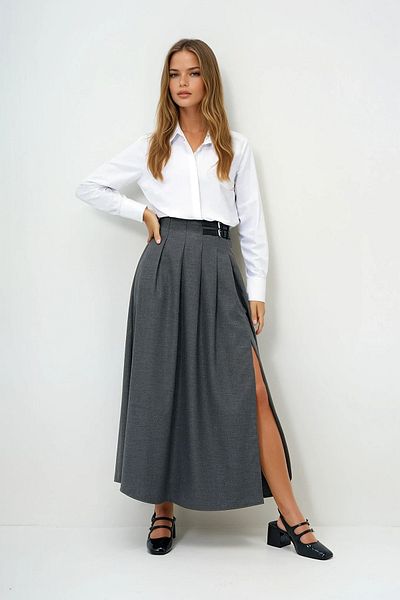 VAGGON Women's Anthracite Belt Detailed Maxi Skirt Vs00117