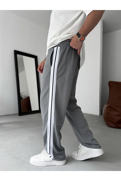 BYBASICMAN Gray Thick Striped Pipe Leg Sweatpants Res-5132