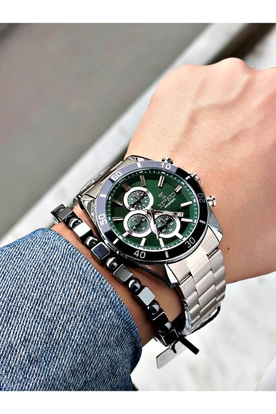 Reward Silver Color Steel Cord Stylish Design Men's Wristwatch + Bracelet