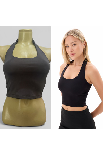 vesantia 2 Piece Black Anthracite Halter Crop
