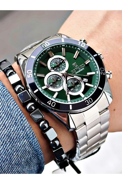 Reward Silver Color Steel Cord Stylish Design Men's Wristwatch + Bracelet