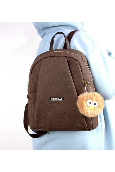 deri,se club Brown Women's Luxury Multi-Compartment Backpack with Pompom Plush Gift