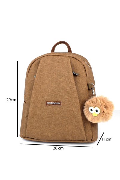 deri,se club Tan Women's Luxury Multi-Compartment Backpack with Pompom Plush Gift