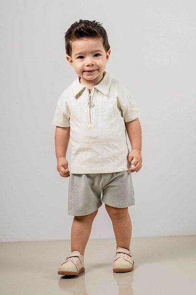 bombe Baby Kids Green Polo Collar Shorts Cotton Comfortable 2-Piece Set Trend Fashion Bottom Top Set