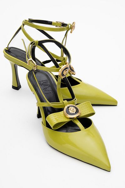 LuviShoes Pantofi cu toc de damă din piele verde lacuită PEAL