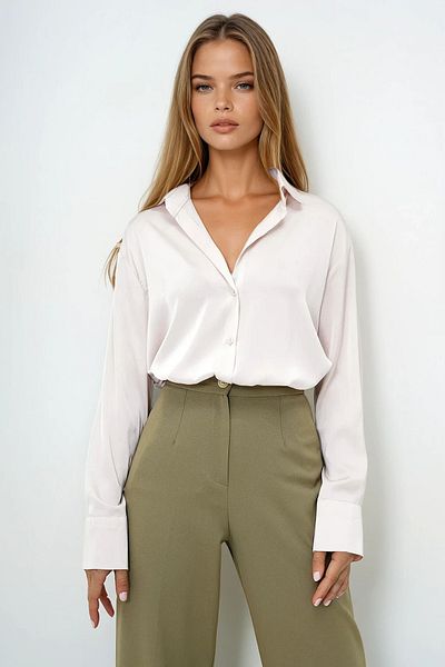 VAGGON Cămașă de damă bej oversize din satin Vs00126