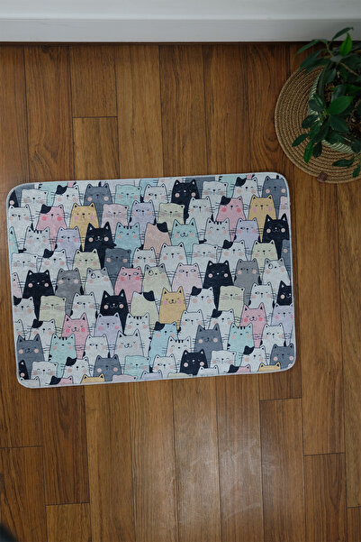 aymira home Evcil Hayvan Figürlü Kedi Köpek Beslenme Mama Ve Su Matı Kolay Temizlenen Emici Paspas 50*70 cm