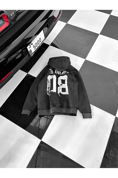 ablukaonline Men's Oversize Hooded Printed Hoodie Black