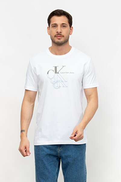 Calvin Klein Men's Logo Organic Cotton Crew Neck Short Sleeve White T-shirt J30j325352-fiber