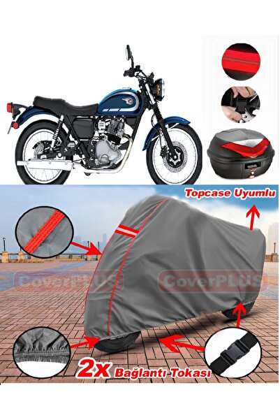 CoverPlus غطاء خلفي متوافق مع Kawasaki W 230، مشمع للدراجة النارية، أحمر مخيط...