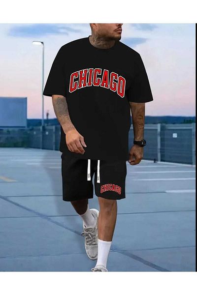 CALP TEKS T-Shirt-Shorts Chicago Printed Bottom Top Summer Set