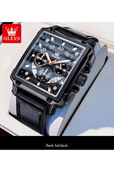 OLEVS BÜYÜK KARE DERİ KORDON ŞIK SPOR SU GEÇİRMEZ KOL SAATİ
