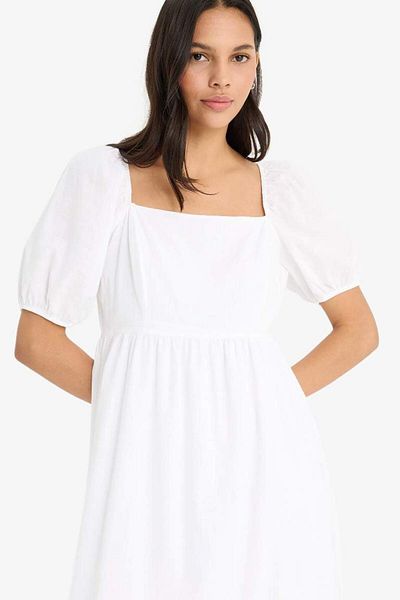 DeFacto New Season Square Collar Poplin Short Sleeve Maxi White Dress