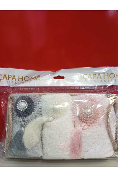 Çapa Home Gift Daily Use Wicked Basket Detail 3 Pack Cotton Premium Quality Towel 30 X 50