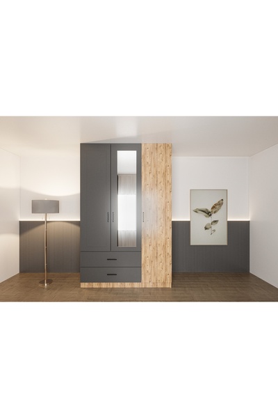 Vivense LATRE 3 KAPAKLI GARDIROP, 2 ÇEKMECELİ, AYNALI