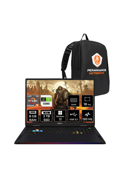MSI Raider A18 HX R9 9955HX3D 8GB 2TB SSD RTX5080/16GB 175W 18'' UHD+ W11H Ga...