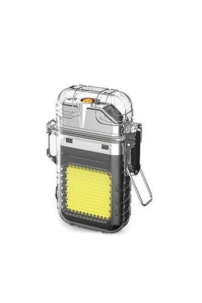 OEM Electric lighter with flashlight, zinc and ABS, 73.5x49 mm, USB-C charging, 3-mode LED
