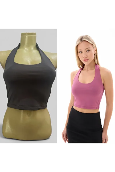 vesantia 2-Piece Dusty Rose Anthracite Halter Crop