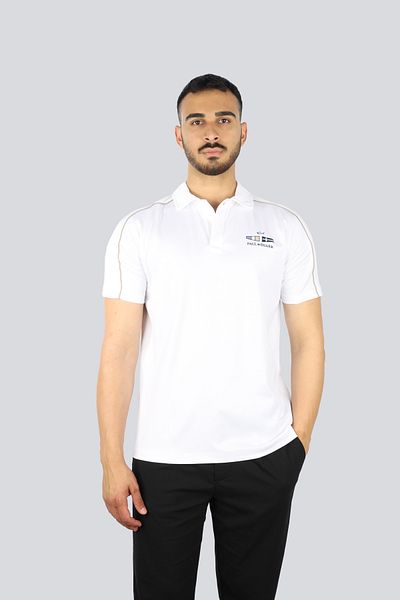 PAUL&SHARK Men's Regular Fit Striped Shoulders Cotton Line Detailed Short Sleeve White Polo Neck T-Shirt 25411324