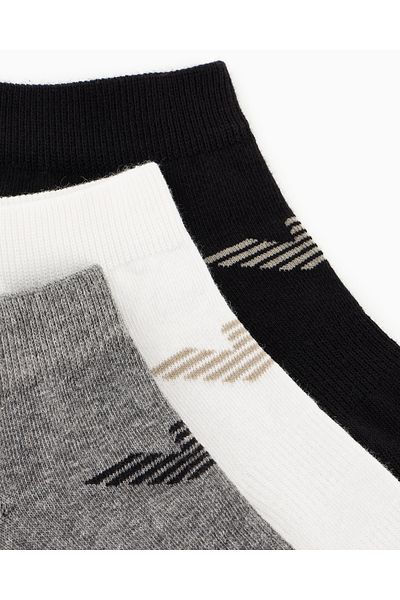 Emporio Armani Men's Jacquard Eagle Logo Flexible Cotton 3-Piece Gray Socks Em 000550   Af12271-Mc059