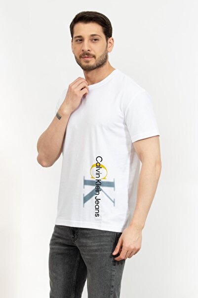 Calvin Klein Erkek Marka Logolu Pamuklu Günlük Kullanım Beyaz T-Shirt J30J324783-YAF