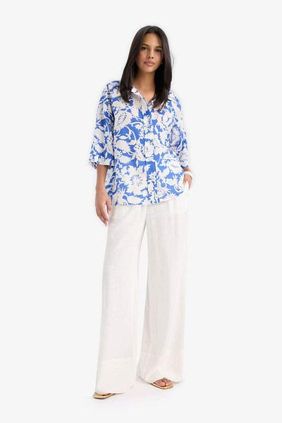 DeFacto Νέα σεζόν Oversize φαρδύ μοτίβο Voile πουκάμισο με μισό μανίκι