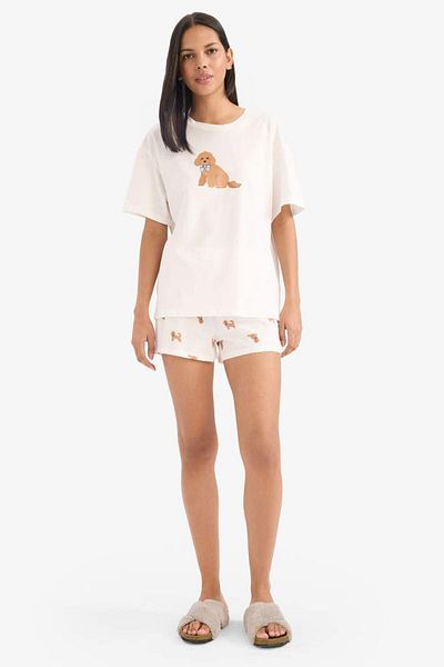 DeFacto Pyjama-Set, kurzärmeliges Oberteil, elastische Shorts mit Taille – Fall In Love E9826ax25sm