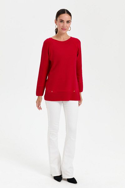 Desen Triko Red Seamless Crew Neck Women's Sweater