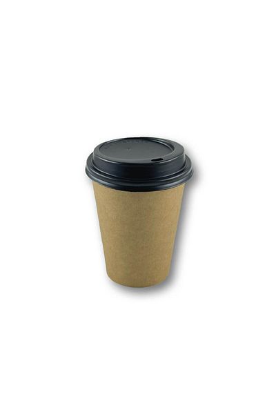 Home 14 oz Brown Kraft Lid Unprinted Paperboard Hot Coffee Cup 100Pcs