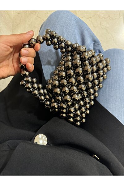 sirius art design MİNİ METAL GRİ BONCUK ÇANTA