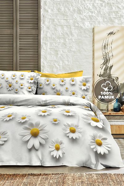 MonoHome 100% Cotton Ranforce Dowry Luxury 5D Digital Double Duvet Cover Set Daisy