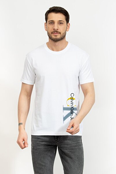 Calvin Klein Erkek Marka Logolu Pamuklu Günlük Kullanım Beyaz T-Shirt J30J324783-YAF