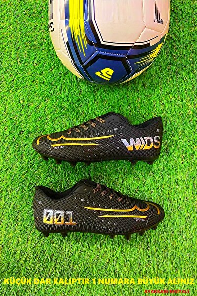 ClassyMen Walket Boys' Black Gold Studded Cleats Carpet Field Football Sports Shoes-Narrow Fit