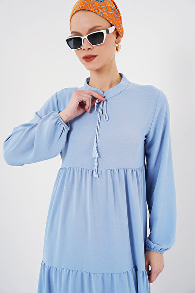 Bigdart 1627 Collar Lace Hijab Dress - Dark Blue