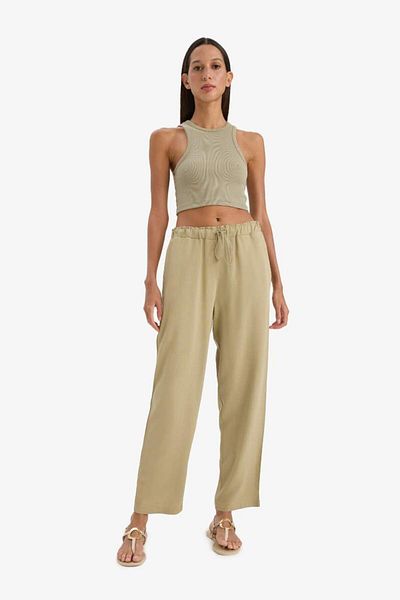DeFacto New Season Jogger Linen Blend Trousers with Pockets High Waist Lace-Up