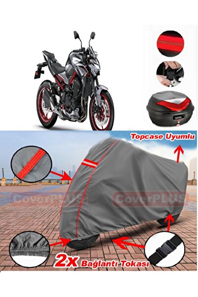 CoverPlus غطاء خلفي متوافق مع Kawasaki Z 900، مشمع للدراجة النارية، أحمر مخيط...