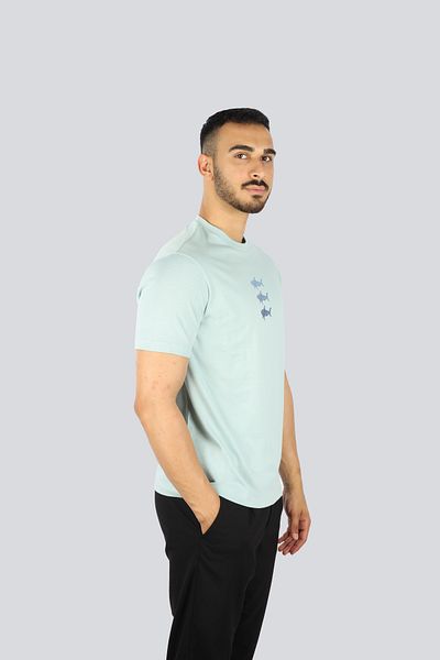 PAUL&SHARK Men's Short Sleeve Crew Neck Three Fishes Pattern Blue T-Shirt 25411005 -072