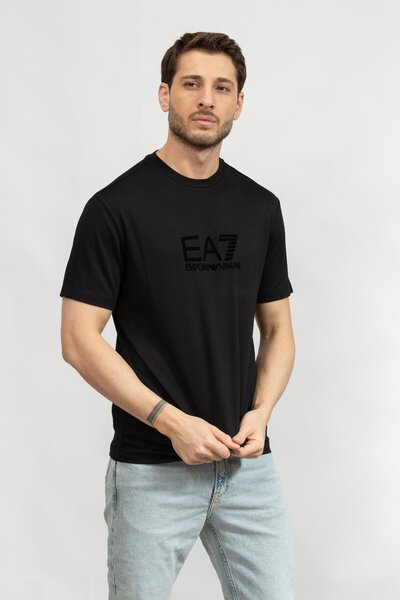 EA7 Men's Round Neck Ea7 Logo Black T-Shirt - Short Sleeve, Regular Fit 7m 000092   Af13870-Uc001